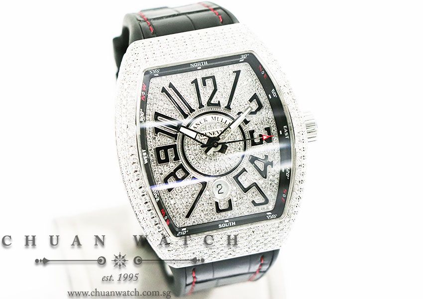 Franck Muller Vanguard Steel Custom Pave-Set Diamonds V 45 SC DT AC NR Black Arabic - Image 3