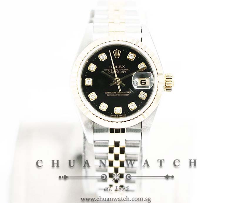 Rolex Ladies DateJust Two-Tone 26mm 69173 Black Diamonds - Discontinued