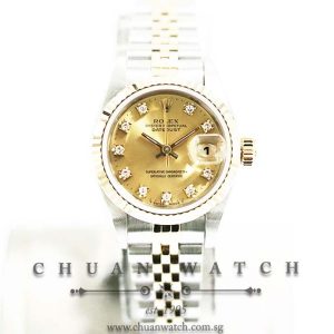Rolex Ladies DateJust Two-Tone 26mm 69173 Champagne Sunburst Diamonds - Discontinued