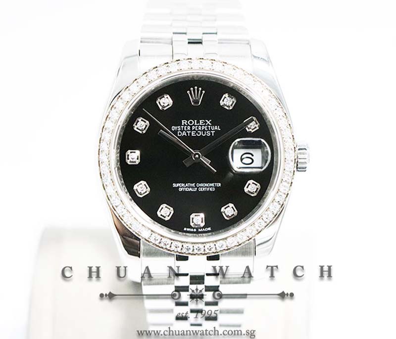 Rolex Gents DateJust 36mm 116244 Black Diamonds - Discontinued