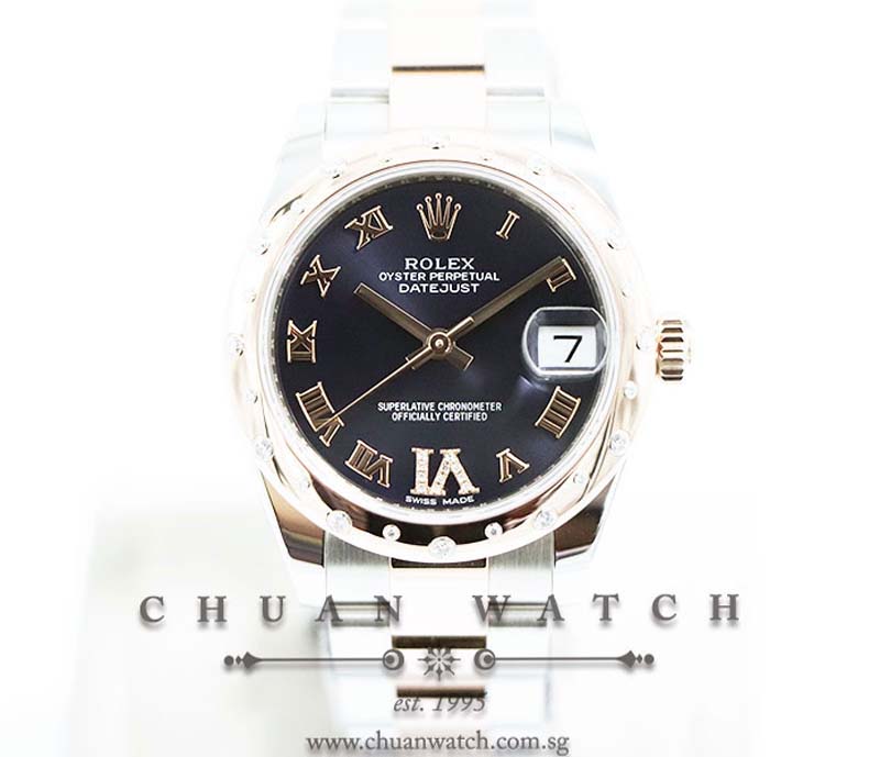 Rolex Boys DateJust Two-Tone 31mm 178341 Purple Roman VI 11BR - Discontinued