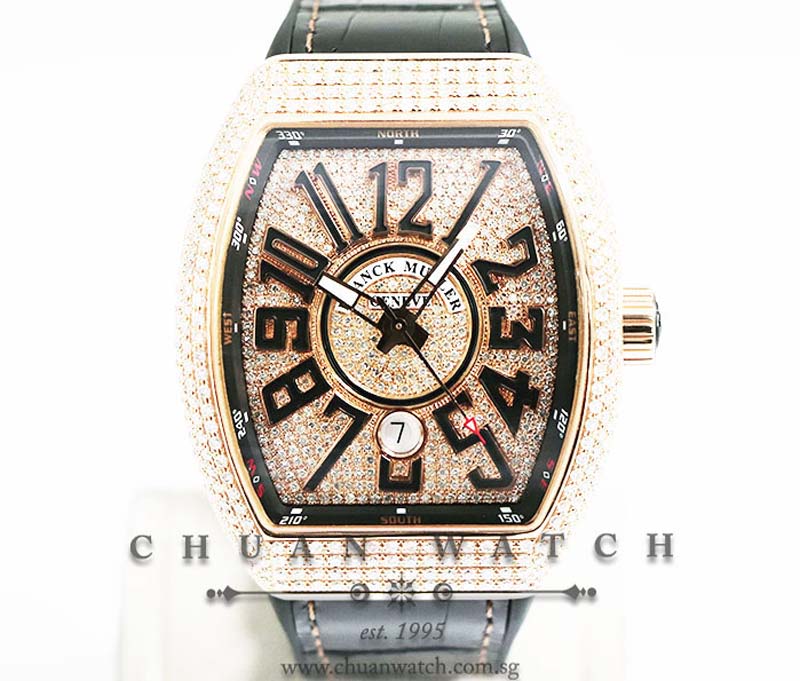 Franck Muller Vanguard Rose Gold Custom Pave-Set Diamonds V 45 SC DT 5N NR