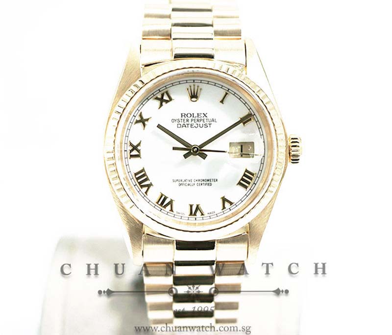 Rolex Vintage Gents DateJust Yellow Gold 36mm 16018 White Roman - Discontinued