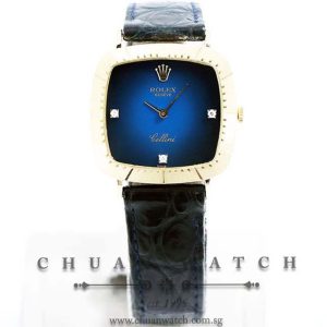 Rolex Vintage Ladies Cellini Yellow Gold 30mm 4084-8 Blue Vignette Diamonds - Discontinued