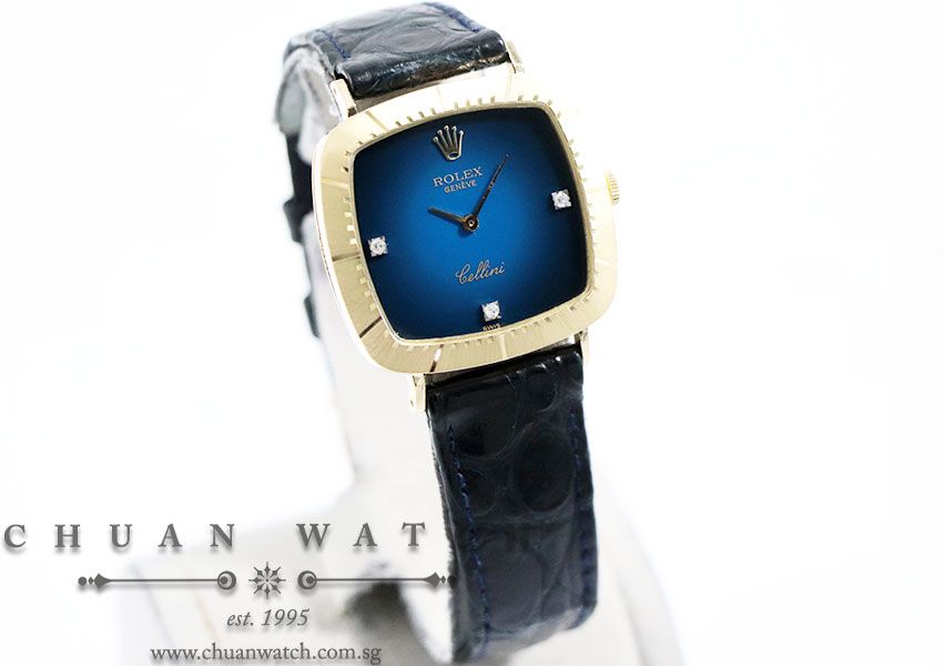 Rolex Vintage Ladies Cellini Yellow Gold 30mm 4084-8 Blue Vignette Diamonds - Discontinued - Image 3