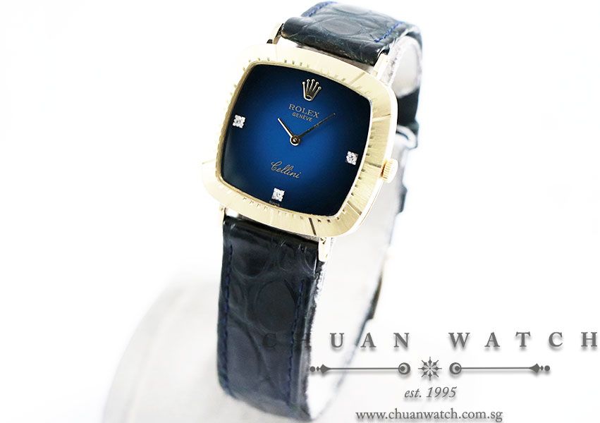 Rolex Vintage Ladies Cellini Yellow Gold 30mm 4084-8 Blue Vignette Diamonds - Discontinued - Image 2