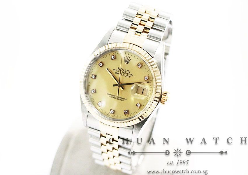 Rolex Vintage Gents DateJust Two-Tone 36mm 16013 Matte Champagne Diamonds - Discontinued - Image 2
