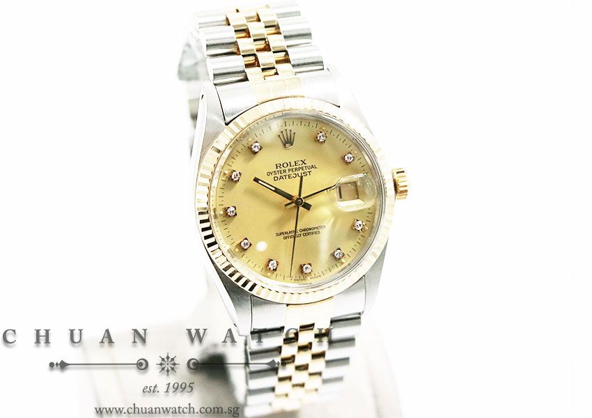 Rolex Vintage Gents DateJust Two-Tone 36mm 16013 Matte Champagne Diamonds - Discontinued - Image 3