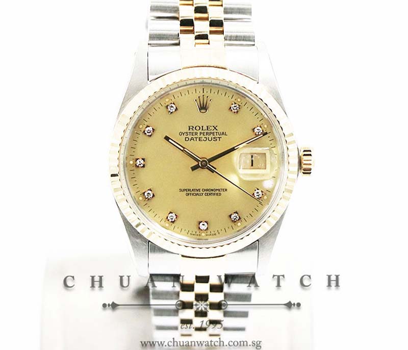 Rolex Vintage Gents DateJust Two-Tone 36mm 16013 Matte Champagne Diamonds - Discontinued