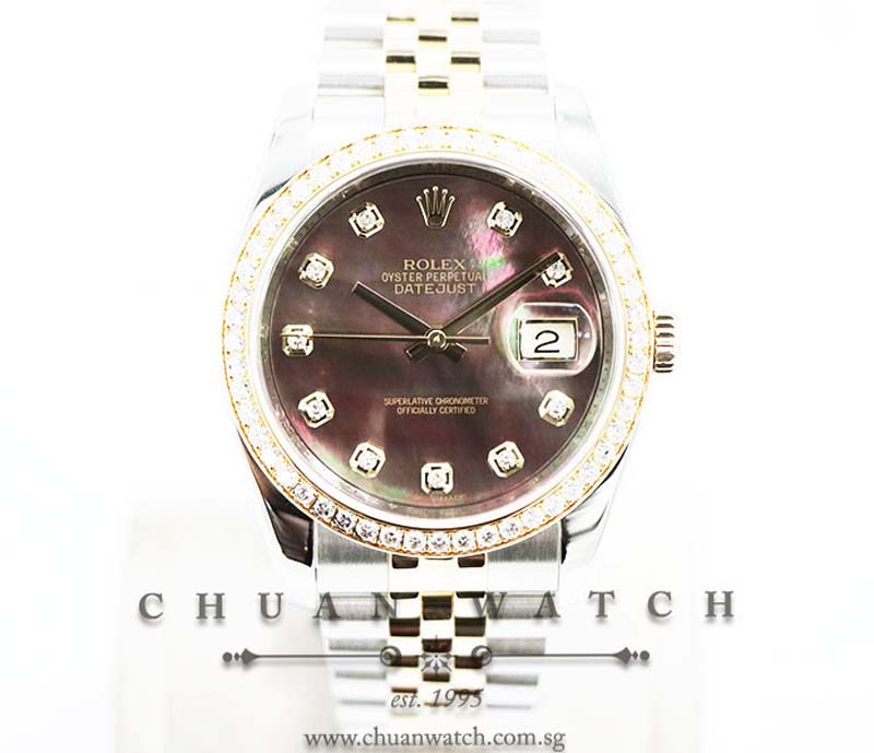 Rolex Gents DateJust Two-Tone 36mm 116243 Black MOP Diamonds - Discontinued