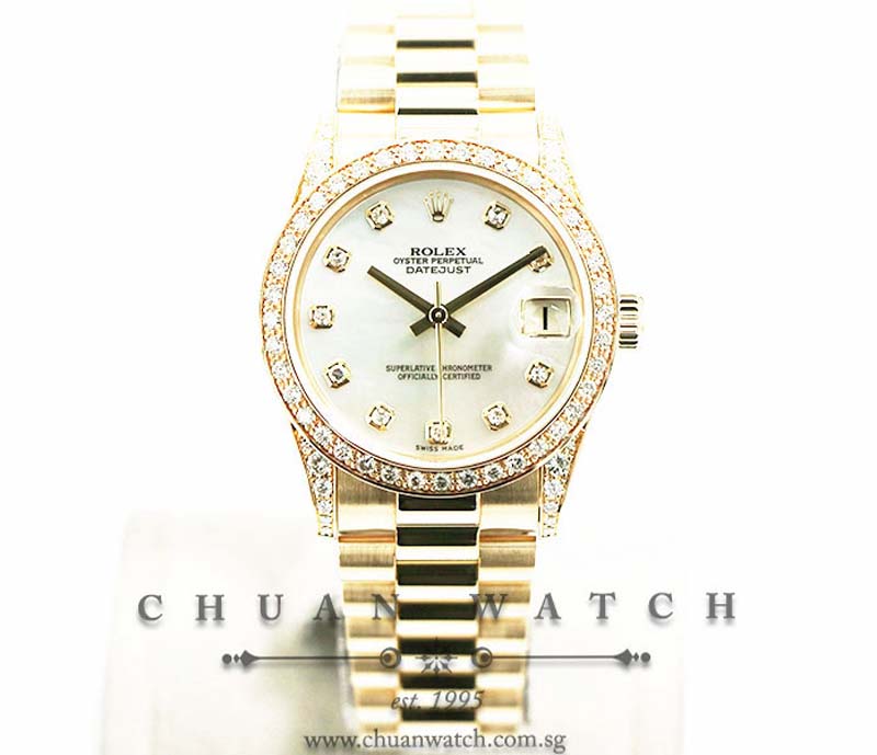 Rolex Boys DateJust President Yellow Gold 31mm 78238 White MOP Diamonds - Discontinued