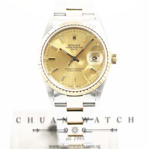 Rolex Gents Oyster Perpetual Date Two-Tone 34mm 15233 Champagne Sunburst Index - Discontinued