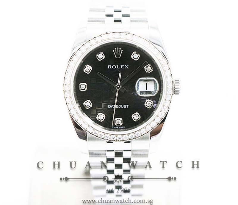 Rolex Gents DateJust 36mm 116244 Black Jubilee Diamonds - Discontinued