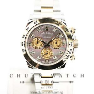 Rolex Cosmograph Daytona Two-Tone 116503 Black MOP Gold Crystal Diamonds