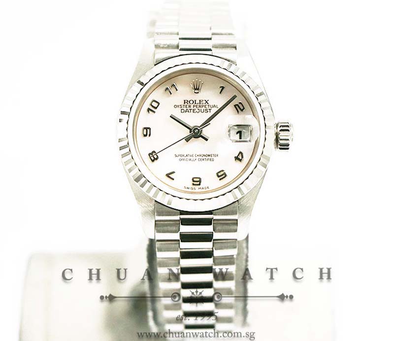 Rolex Ladies DateJust President White Gold 26mm 79179 Pink MOP Arabic - Discontinued
