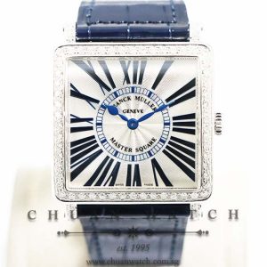 Franck Muller Ladies Master Square Blue Concept Quartz 6002 MB QZ Silver Relief Roman