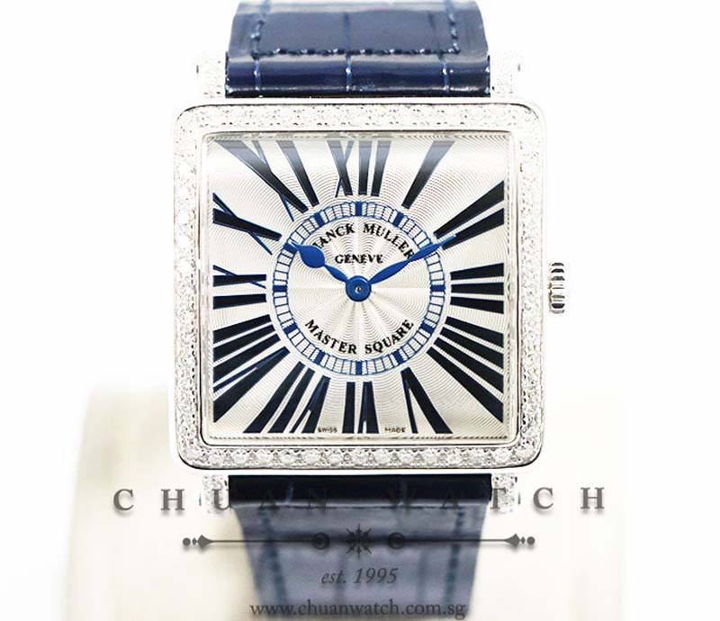 Franck Muller Ladies Master Square Blue Concept Quartz 6002 MB QZ Silver Relief Roman