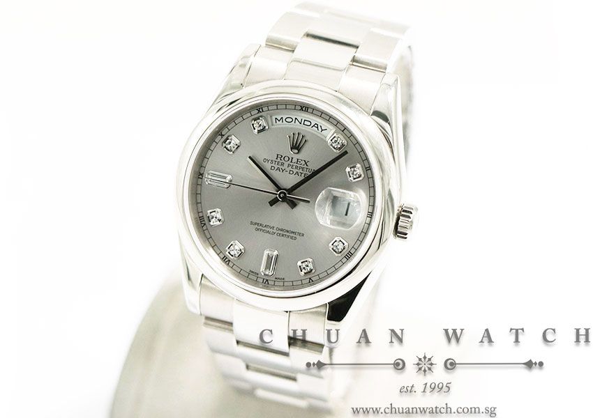Rolex Day-Date President White Gold 36mm 118209 Rhodium Sunburst Diamonds - Discontinued - Image 2