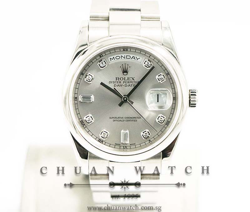 Rolex Day-Date President White Gold 36mm 118209 Rhodium Sunburst Diamonds - Discontinued