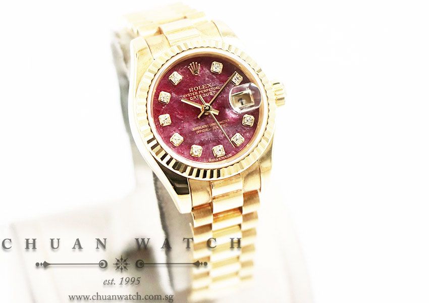 Rolex Ladies DateJust President Yellow Gold 26mm 179178 Red Sodalite Diamonds - Discontinued - Image 3