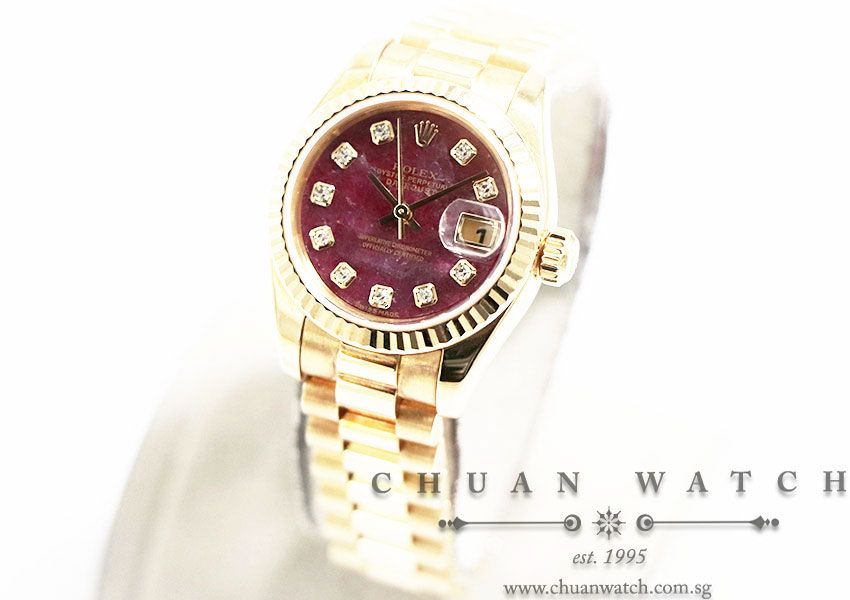 Rolex Ladies DateJust President Yellow Gold 26mm 179178 Red Sodalite Diamonds - Discontinued - Image 2
