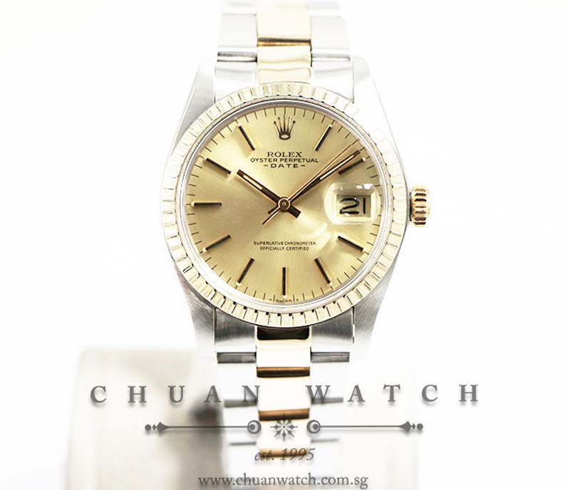 Rolex Vintage Gents Oyster Perpetual Date Two-Tone 34mm 1505 Champagne Sunburst Index - Discontinued