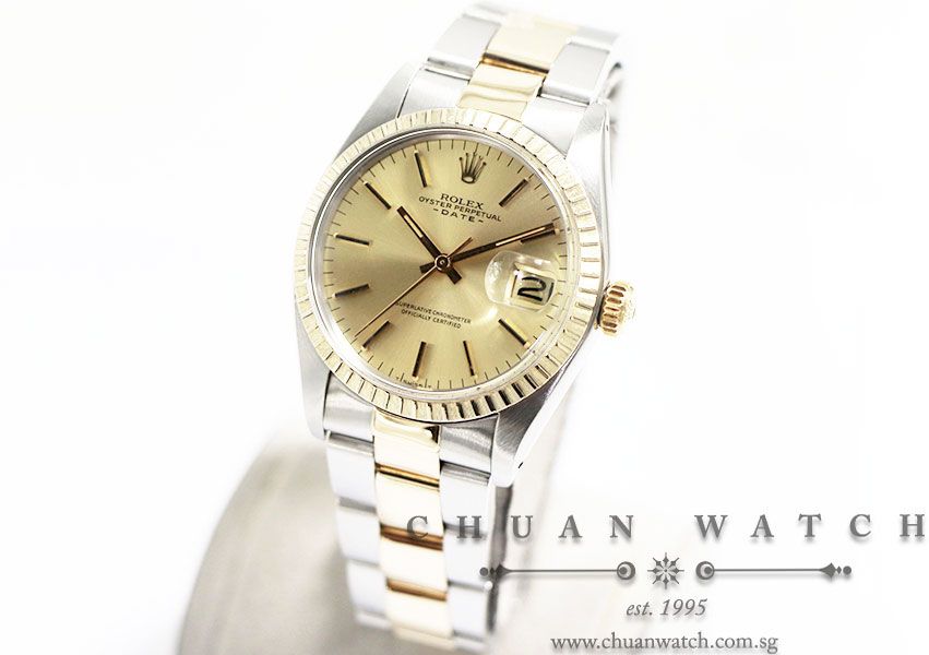 Rolex Vintage Gents Oyster Perpetual Date Two-Tone 34mm 1505 Champagne Sunburst Index - Discontinued - Image 2