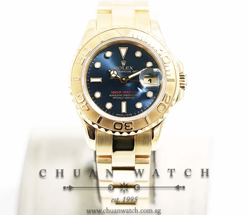 Rolex Ladies Yacht-Master Yellow Gold 29mm 69628 Blue Sunburst - Discontinued