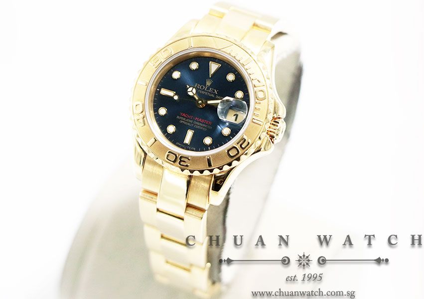 Rolex Ladies Yacht-Master Yellow Gold 29mm 69628 Blue Sunburst - Discontinued - Image 2