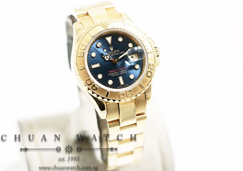 Rolex Ladies Yacht-Master Yellow Gold 29mm 69628 Blue Sunburst - Discontinued - Image 3