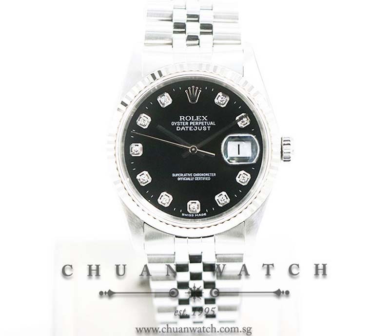 Rolex Gents DateJust 36mm 16234 Black Diamonds - Discontinued