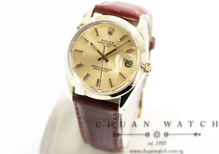 Rolex Vintage Gents Oyster Perpetual Date Golden Egg 34mm 1550 Champagne Sunburst Index - Discontinued - Image 2