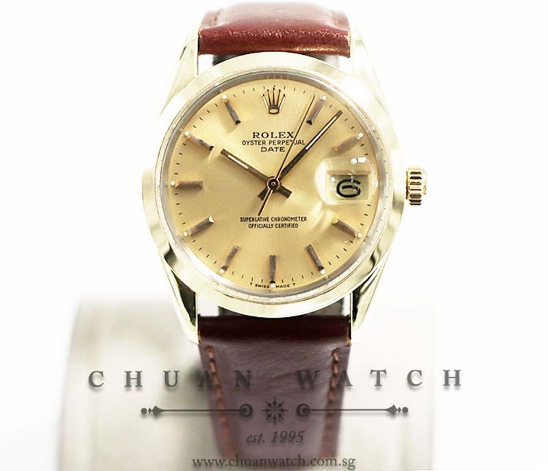 Rolex Vintage Gents Oyster Perpetual Date Golden Egg 34mm 1550 Champagne Sunburst Index - Discontinued