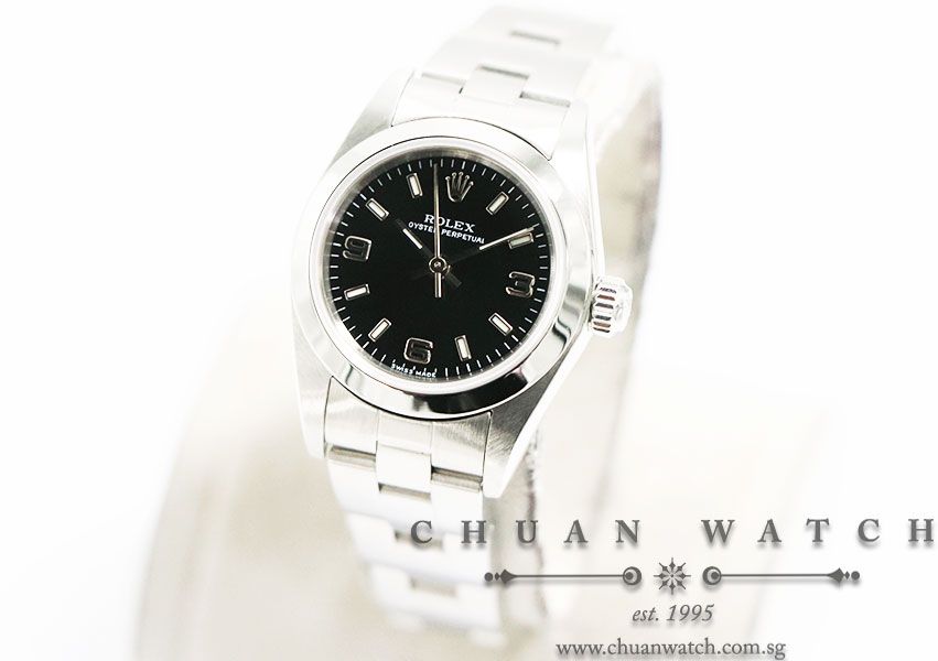 Rolex Ladies Oyster Perpetual No-Date 24mm 76080 Black Index 3.6.9 - Discontinued - Image 2