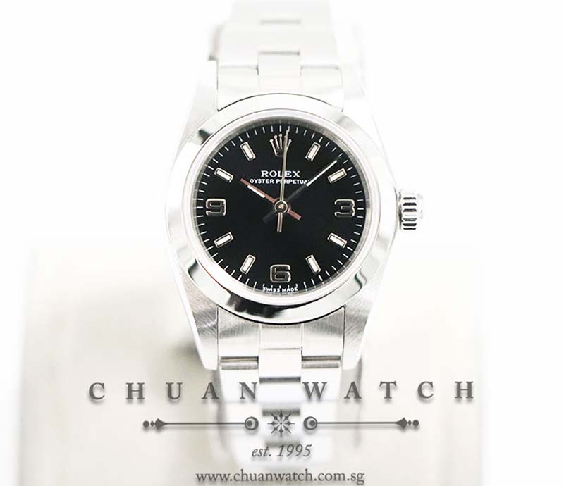 Rolex Ladies Oyster Perpetual No-Date 24mm 76080 Black Index 3.6.9 - Discontinued