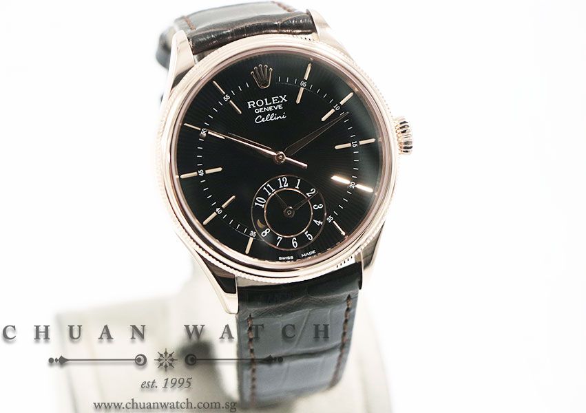 Rolex Gents Cellini Dual Time Rose Gold 39mm 50525 Black Index - Image 3