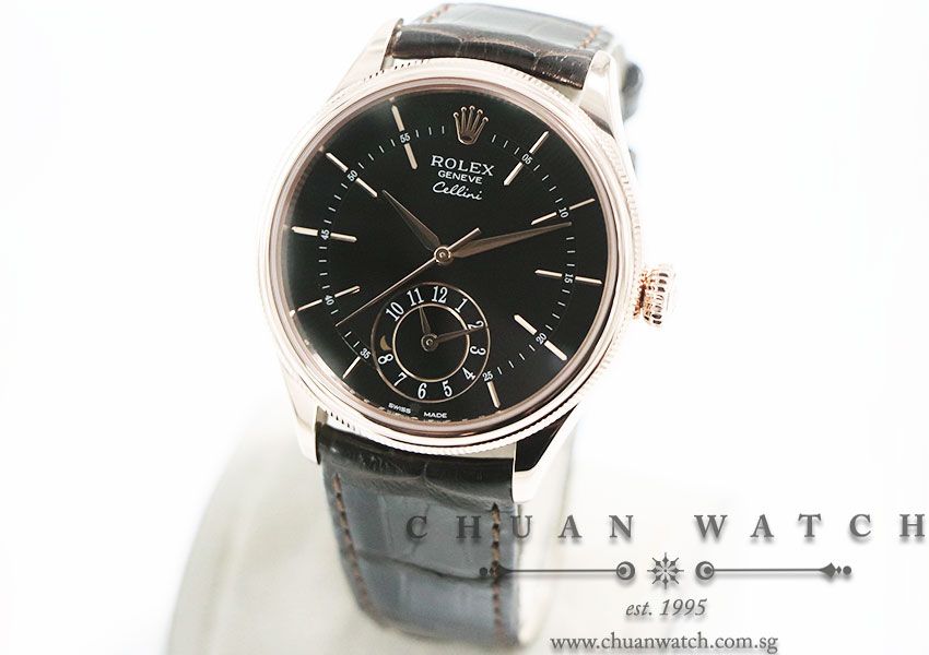 Rolex Gents Cellini Dual Time Rose Gold 39mm 50525 Black Index - Image 2