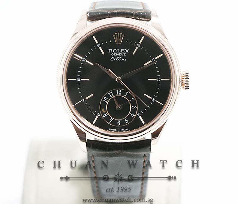 Rolex Gents Cellini Dual Time Rose Gold 39mm 50525 Black Index