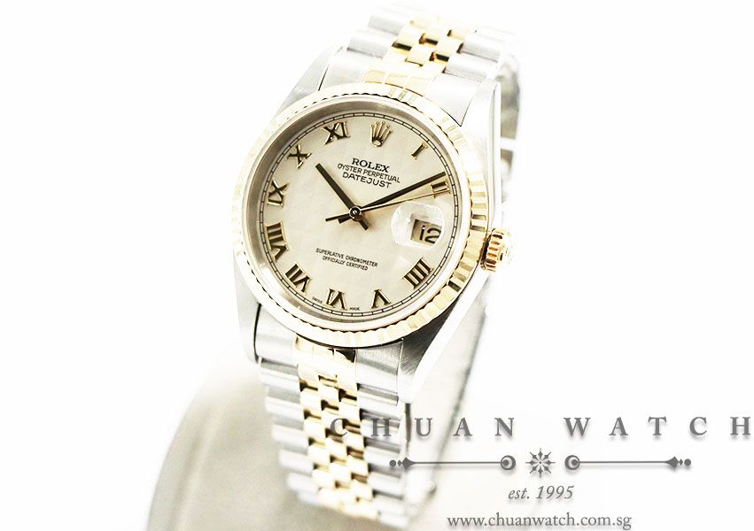 Rolex Gents DateJust Two-Tone 36mm 16233 Ivory Pyramid Roman - Discontinued - Image 2