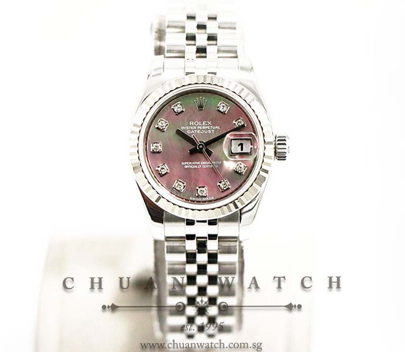 Rolex Ladies DateJust 26mm 179174 Black MOP Diamonds - Discontinued