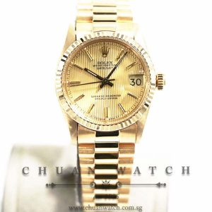 Rolex Vintage Boys DateJust President Yellow Gold 31mm 6827-8 Champagne Tapestry Index - Discontinued