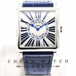 Franck Muller Ladies Master Square Quartz 6002 M B QZ Silver Relief Blue Roman
