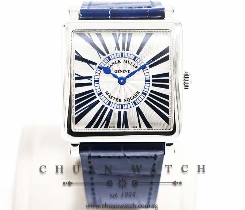 Franck Muller Ladies Master Square Quartz 6002 M B QZ Silver Relief Blue Roman