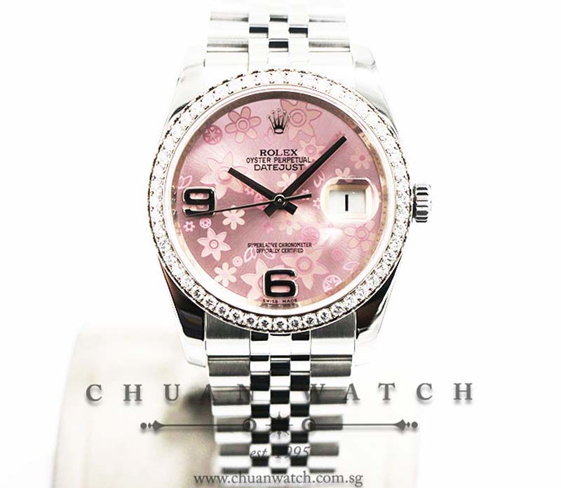 Rolex Gents DateJust 36mm 116244 Pink Flowers Arabic 6.9 - Discontinued