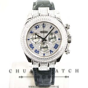 Rolex Cosmograph Daytona White Gold Custom Pave-Set Diamonds 116519 Pave Blue Roman