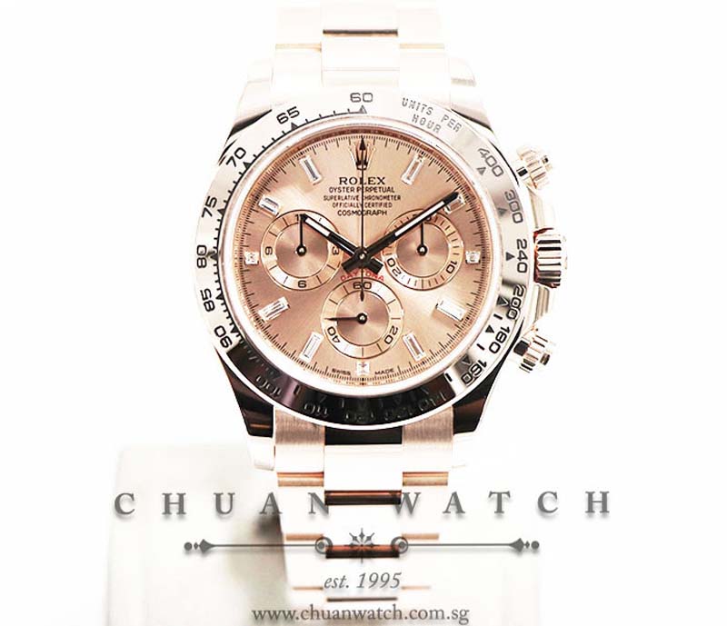 Rolex Cosmograph Daytona Everose 116505 Rose Baguette Diamonds