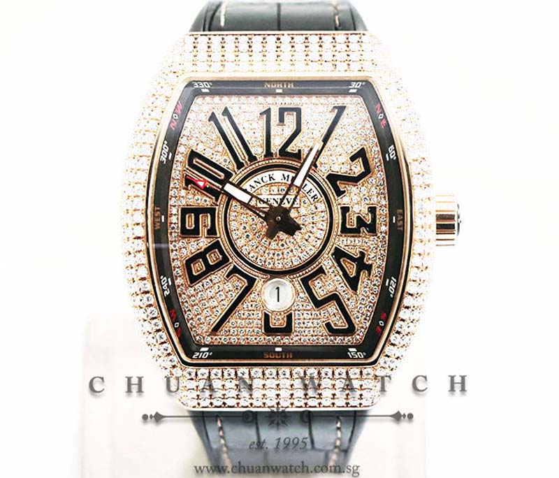 Franck Muller Vanguard Rose Gold Custom Pave-Set Diamonds V 45 SC DT 5N NR