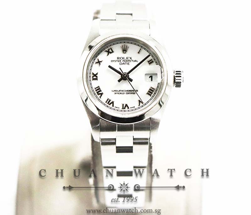 Rolex Ladies Oyster Perpetual Date 26mm 79160 White Roman - Discontinued