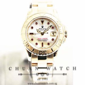 Rolex Ladies Yacht-Master Yellow Gold 29mm 69628 White MOP Rubies - Discontinued