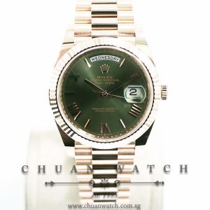 Rolex Day-Date 40 President Rose Gold 228235 Olive Green Roman